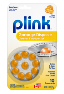 Plink_Garbage_Disposal_Freshener_&_Cleaner_Citrus_Orange_10_use_front_SKU_PCO01B Plink Garbage Disposal Freshener & Cleaner Citrus Orange Package Front; 10 use; SKU PCO01B