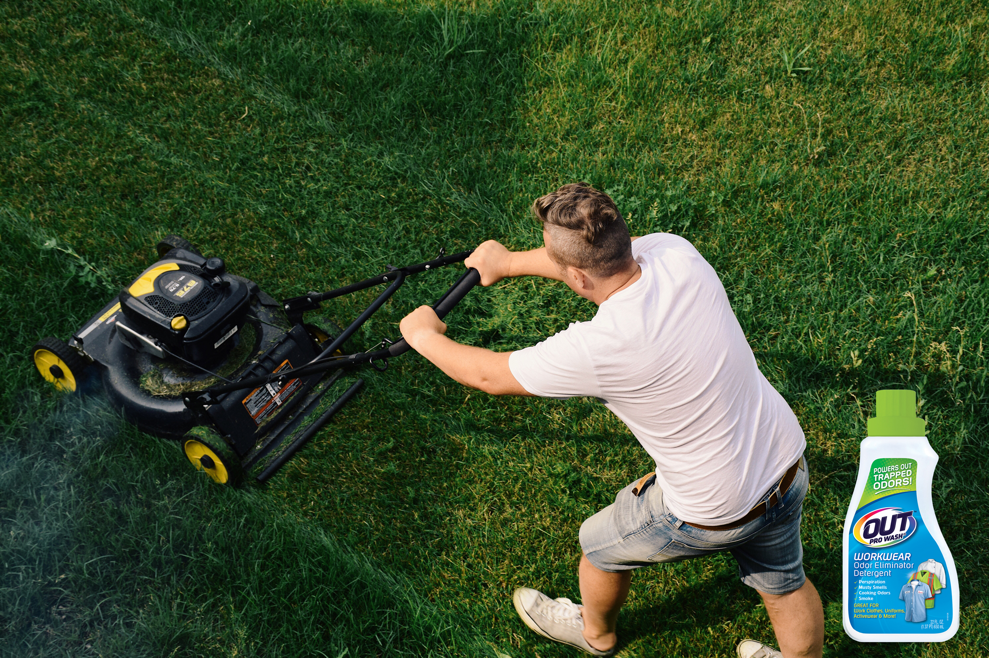 OUT-Pro-Wash--Lawn-Work mowing the lawn
