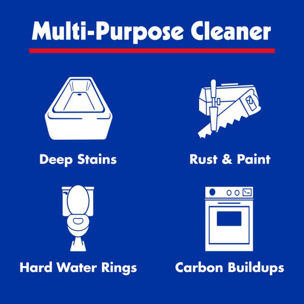 image of icons showing what the pumie heavy duty scouring stick multipurpose cleaner can be used on