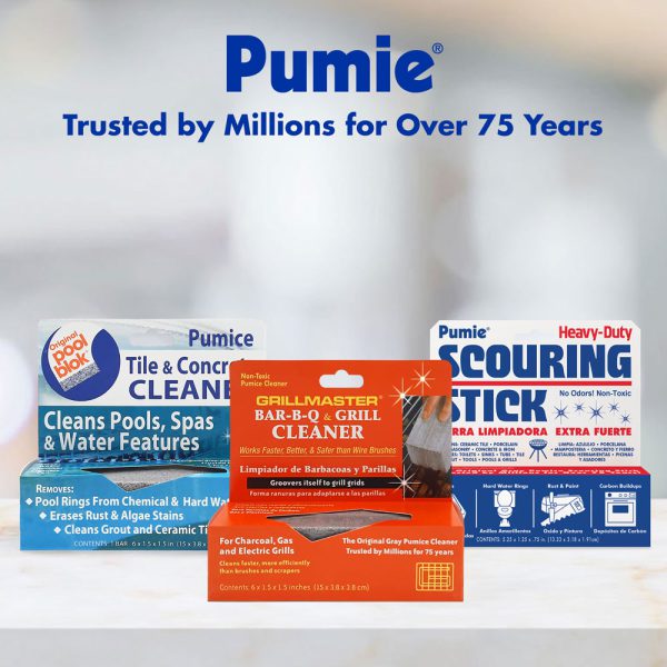 3 different packages showing the pumie grillmaster grill cleaner