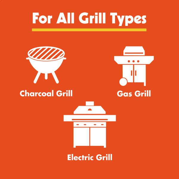 icon showing the different grills that the pumie grill master grill cleaner can be used on